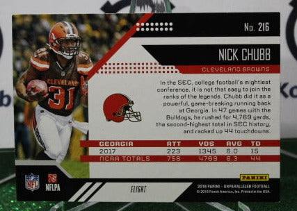 2018 PANINI UNPARALLELED NICK CHUBB # 216 ROOKIE FLIGHT NFL CLEVELAND BROWNS GRIDIRON CARD