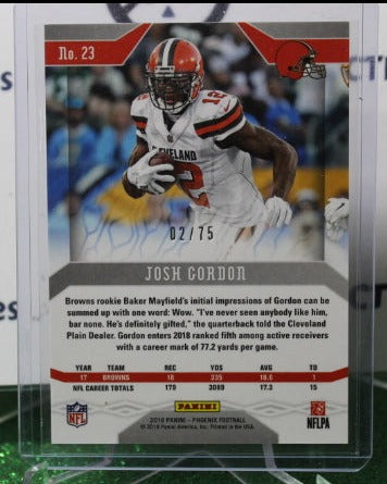 2018 PANINI PHOENIX JOSH GORDON # 23 YELLOW 02/75 NFL CLEVELAND BROWNS GRIDIRON CARD