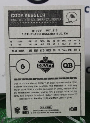 2016 PANINI CLASSICS CODY KESSLER # 288 ROOKIE NFL CLEVELAND BROWNS GRIDIRON CARD