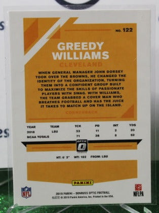 2019 PANINI DONRUSS OPTIC GREEDY WILLIAMS # 122 ROOKIE NFL CLEVELAND BROWNS GRIDIRON CARD