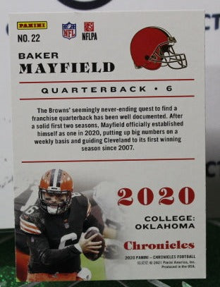 2020 PANINI CHRONICLES BAKER MAYFIELD # 22 NFL CLEVELAND BROWNS GRIDIRON CARD