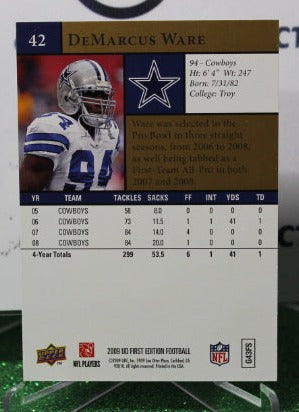 2009 UPPER DECK DeMARCUS WARE # 42 GOLD NFL DALLAS COWBOYS GRIDIRON CARD