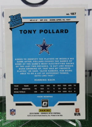 2019 PANINI DONRUSS OPTIC TONY POLLARD # 187 ROOKIE NFL DALLAS COWBOYS GRIDIRON CARD