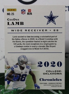 2020 PANINI CHRONICLES CEEDEE LAMB # 25 ROOKIE NFL DALLAS COWBOYS GRIDIRON CARD