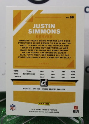 2019 PANINI DONRUSS JUSTIN SIMMONS # 88 NFL DENVER BRONCOS GRIDIRON CARD