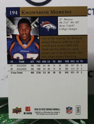 2009 UPPER DECK KNOWSHON MORENO # 194 GOLD NFL DENVER BRONCOS GRIDIRON CARD