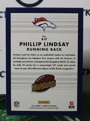 2019 PANINI DONRUSS PHILLIP LINDSAY # H-17 HIGHLIGHTS NFL DENVER BRONCOS GRIDIRON CARD