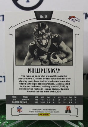 2019 PANINI LEGACY PHILLIP LINDSAY # 33 NFL DENVER BRONCOS GRIDIRON CARD