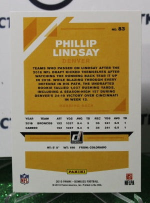 2019 PANINI DONRUSS PHILLIP LINDSAY # 83 NFL DENVER BRONCOS GRIDIRON CARD