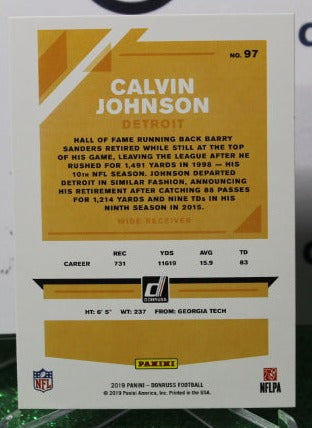 2019 PANINI DONRUSS CALVIN JOHNSON # 97 PRESS PROOF RED NFL DETROIT LIONS GRIDIRON CARD