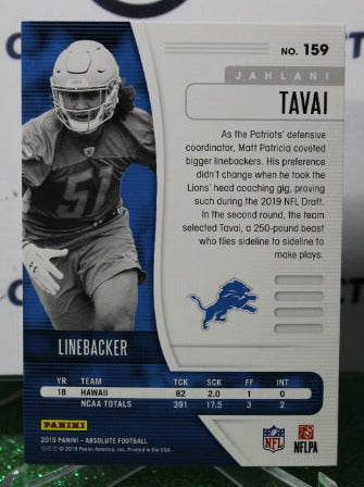 2019 PANINI ABSOLUTE JAHLANI TAVAI # 159 ROOKIE FOIL NFL DETROIT LIONS GRIDIRON CARD