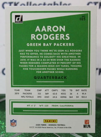 2020 PANINI DONRUSS AARON RODGERS # 103 NFL GREEN BAY PACKERS GRIDIRON CARD