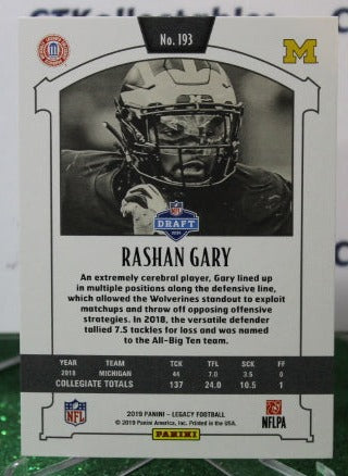 2019 PANINI LEGACY RASHAN GARY # 193 DRAFT ROOKIE NFL GREEN BAY PACKERS GRIDIRON CARD