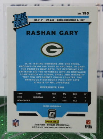 2019 PANINI DONRUSS OPTIC RASHAN GARY # 195 RATED ROOKIE NFL GREEN BAY PACKERS GRIDIRON CARD