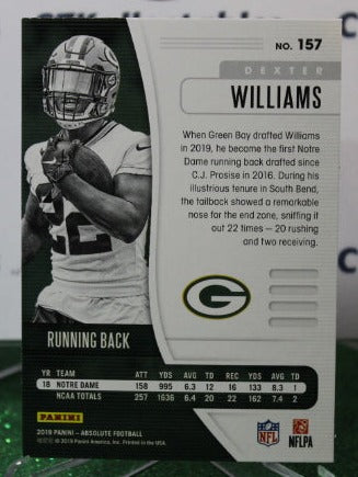 2019 PANINI ABSOLUTE DEXTER WILLIAMS # 157 ROOKIE NFL GREEN BAY PACKERS GRIDIRON CARD