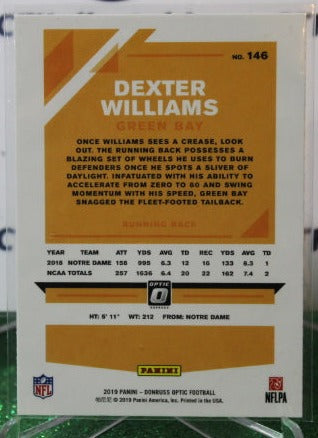 2019 PANINI DONRUSS OPTIC DEXTER WILLIAMS # 146 ROOKIE NFL GREEN BAY PACKERS GRIDIRON CARD