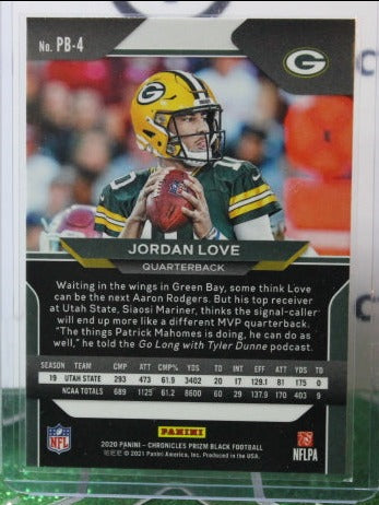 2020 PANINI PRIZM BLACK JORDAN LOVE # PB-4 ROOKIE NFL GREEN BAY PACKERS GRIDIRON CARD