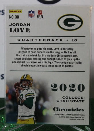 2020 PANINI CHRONICLES JORDAN LOVE # 38 ROOKIE NFL GREEN BAY PACKERS GRIDIRON CARD