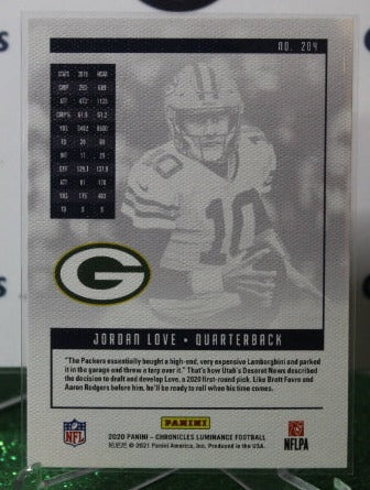 2020 PANINI CHRONICLES LUMINANCE JORDAN LOVE # 204 ROOKIE NFL GREEN BAY PACKERS GRIDIRON CARD