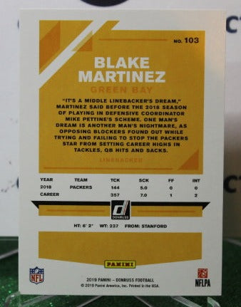 2019 PANINI DONRUSS BLAKE MARTINEZ # 103 NFL GREEN BAY PACKERS GRIDIRON CARD