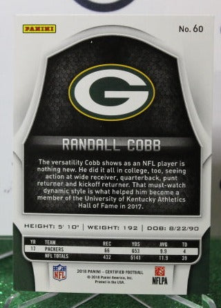 2018 PANINI CERTIFIED RANDALL COBB # 60 NFL GREEN BAY PACKERS GRIDIRON CARD