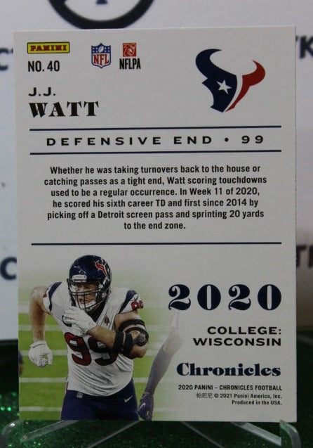 2020 PANINI CHRONICLES J.J. WATT # 40 NFL HOUSTON TEXANS GRIDIRON CARD