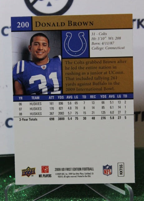 2009 UPPER DECK DONALD BROWN # 200 GOLD NFL INDIANAPOLIS COLTS GRIDIRON CARD