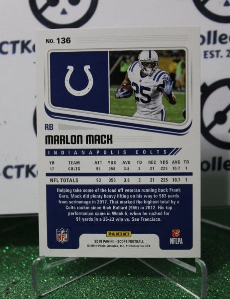 2018 PANINI SCORE MARLON MACH # 136 NFL INDIANAPOLIS COLTS GRIDIRON CARD