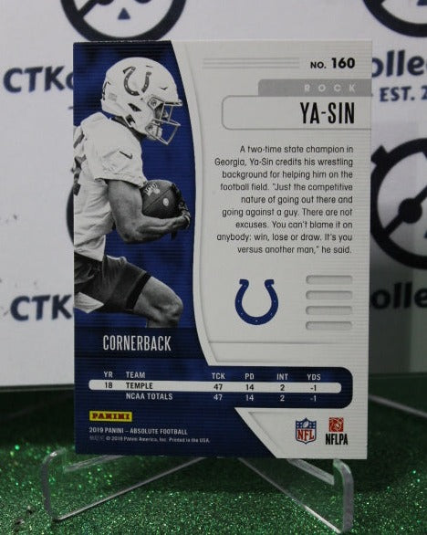 2019 PANINI ABSOLUTE ROCK YA-SIN # 160 ROOKIE NFL INDIANAPOLIS COLTS GRIDIRON CARD