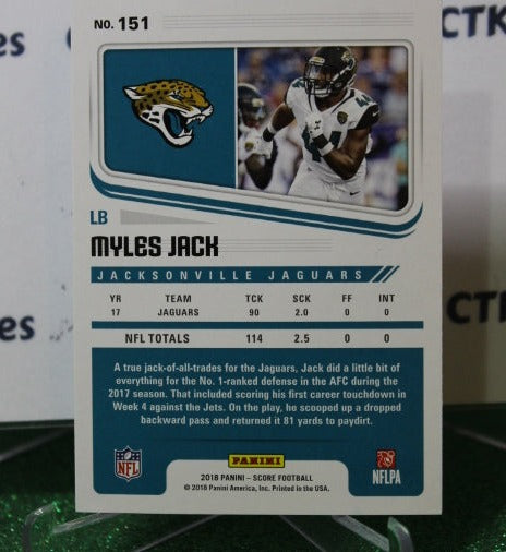 2018 PANINI SCORE MYLES JACK # 151 NFL JACKSONVILLE JAGUARS GRIDIRON CARD