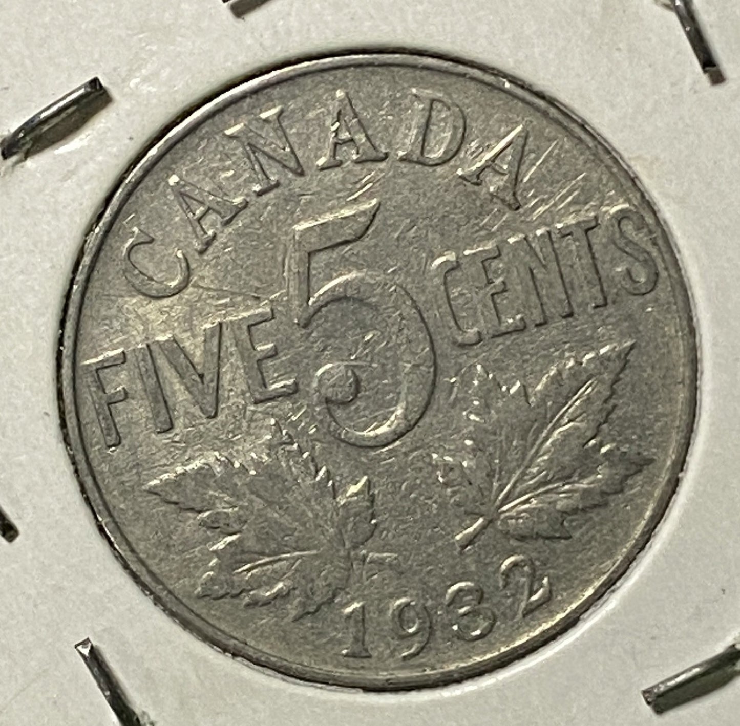 CANADIAN 1932 NICKEL 5 CENTS COIN KING GEORGE V (G / VG)