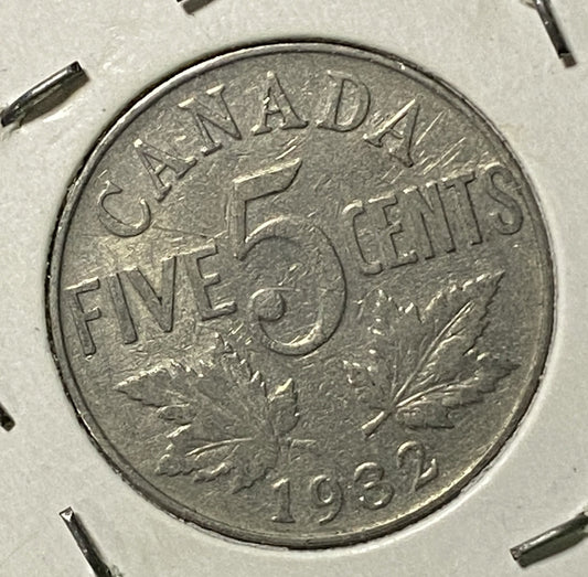 CANADIAN 1932 NICKEL 5 CENTS COIN KING GEORGE V (G / VG)