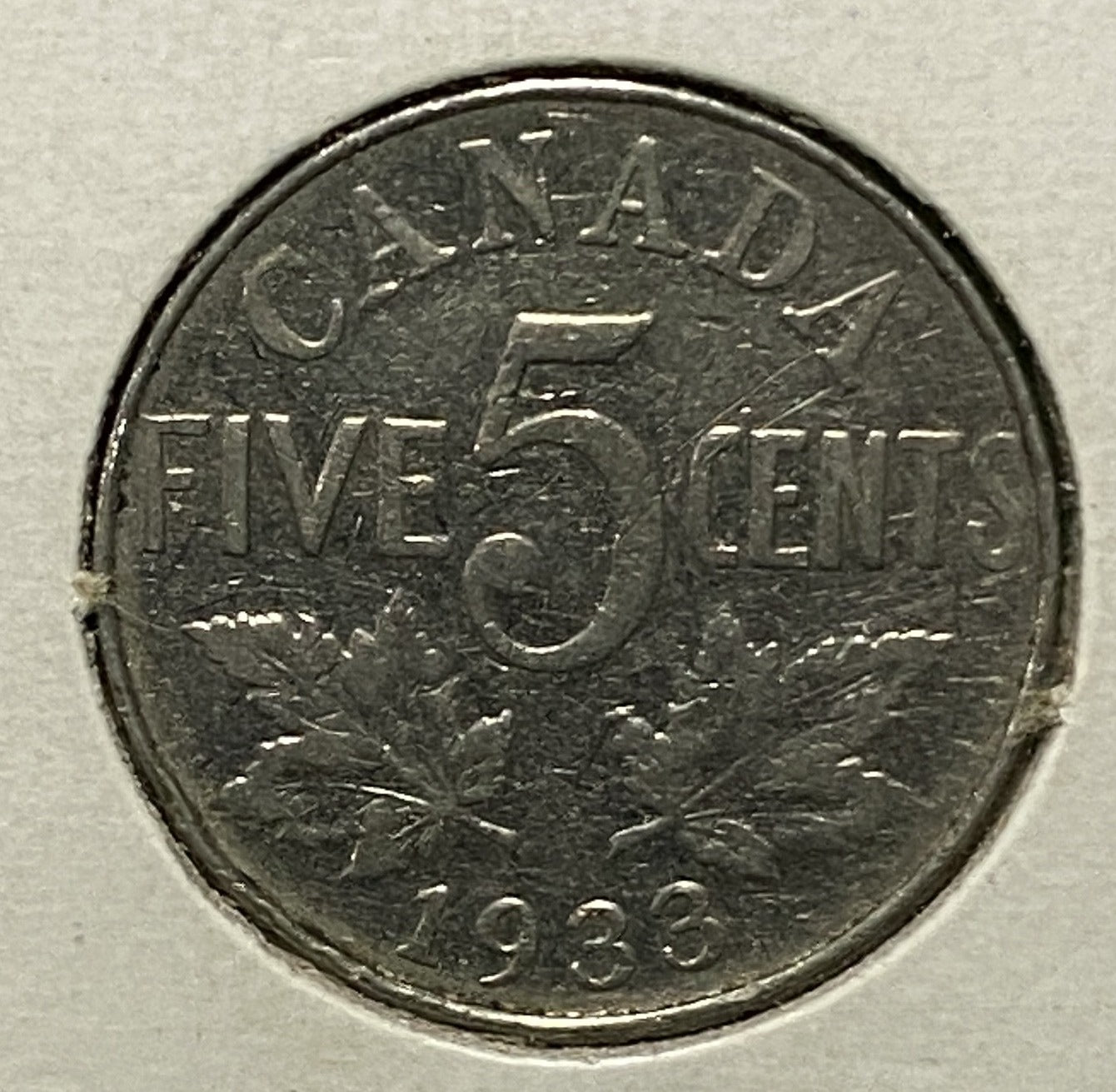 CANADIAN 1933 NICKEL 5 CENTS COIN KING GEORGE V (VG / VG+)