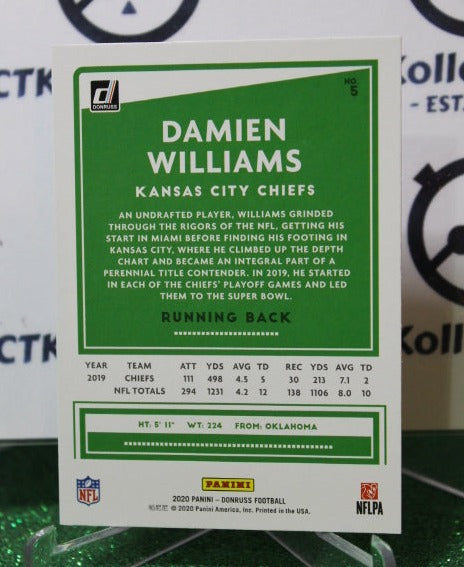 2020 PANINI DONRUSS DAMIEN WILLIAMS # 5 NFL KANSAS CITY CHIEFS GRIDIRON CARD