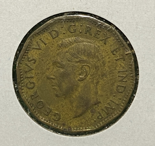 CANADIAN 1943 WAR VICTORY TOMBAC NICKEL 5 CENTS COIN GEORGE VI (F/VF)