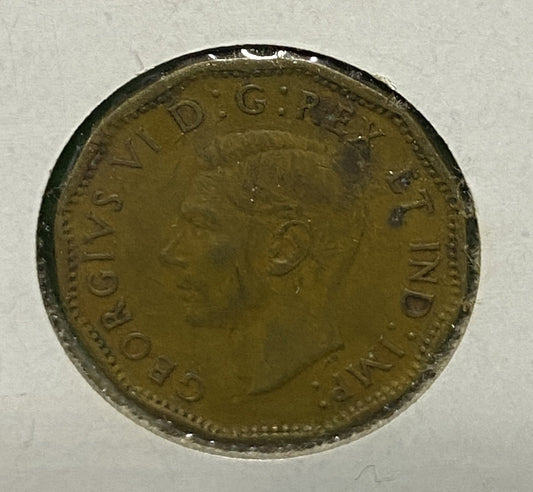 CANADIAN 1943 WAR VICTORY TOMBAC NICKEL 5 CENTS COIN GEORGE VI (FINE/VG+)