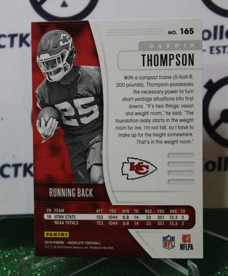 2019 PANINI ABSOLUTE DARWIN THOMPSON # 165 ROOKIE NFL KANSAS CITY CHIEFS GRIDIRON CARD
