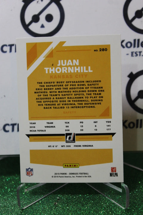 2019 PANINI DONRUSS JUAN THORNHILL # 280 ROOKIE NFL KANSAS CITY CHIEFS GRIDIRON CARD