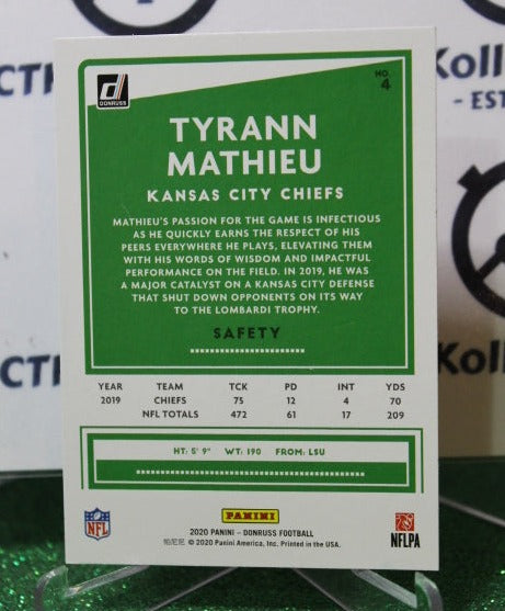 2020 PANINI DONRUSS TYRANN MATHIEU # 4 NFL KANSAS CITY CHIEFS GRIDIRON CARD