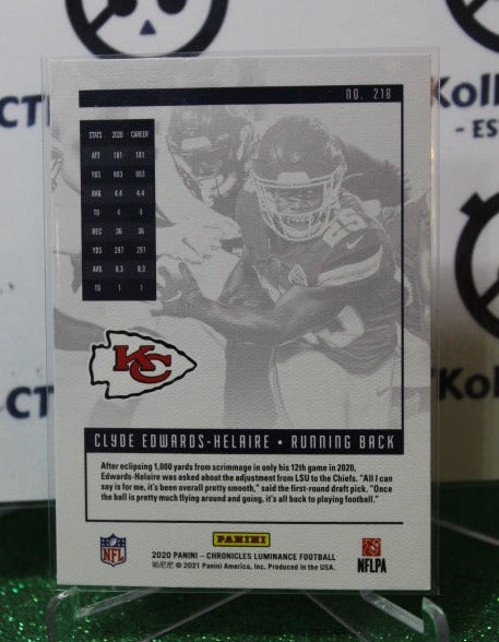 2020 PANINI CHRONICLES LIMINANCE CLYDE EDWARDS-HELAIRE # 218 ROOKIE NFL KANSAS CITY CHIEFS GRIDIRON CARD