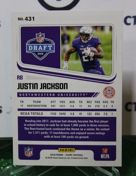 2018 PANINI SCORE JUSTIN JACKSON # 431 DRAFT ROOKIE NFL LOS ANGELES CHARGERS GRIDIRON CARD