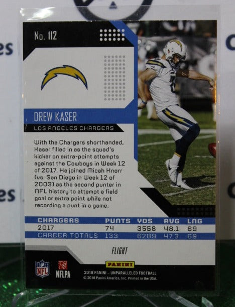 2018 PANINI UNPARALLELED DREW KASER # 112 FLIGHT ROOKIE NFL LOS ANGELES CHARGERS GRIDIRON CARD