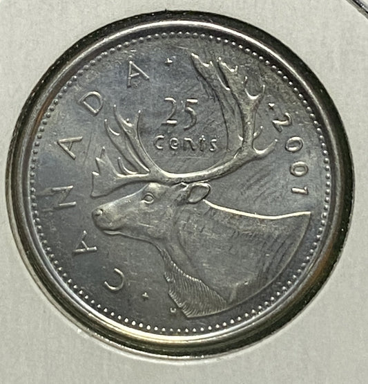 CANADIAN 2001 P Queen Elizabeth II 25 CENTS QUARTER COIN AU / UNC CONDITION