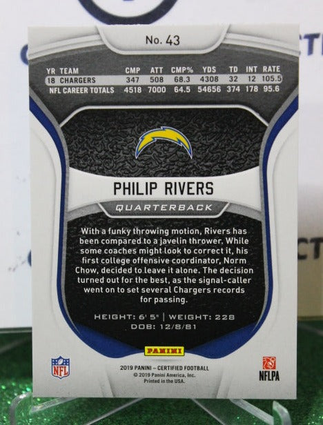 2019 PANINI CERTIFIED PHILIP RIVERS # 43 NFL LOS ANGELES CHARGERS GRIDIRON CARD