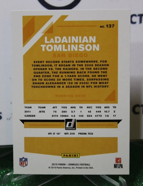 2019 PANINI DONRUSS LADAINIAN TOMLINSON # 137 NFL LOS ANGELES CHARGERS GRIDIRON CARD