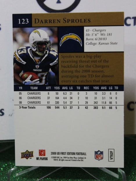 2009 UPPER DECK DARREN SPROLES # 123 GOLD NFL LOS ANGELES CHARGERS GRIDIRON CARD