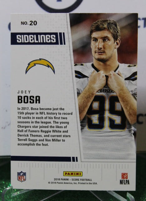 2018 PANINI SCORE JOEY BOSA # 20 SIDELINES NFL LOS ANGELES CHARGERS GRIDIRON CARD