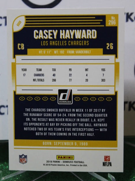2018 PANINI DONRUSS CASEY HAYWARD # 296 NFL LOS ANGELES CHARGERS GRIDIRON CARD