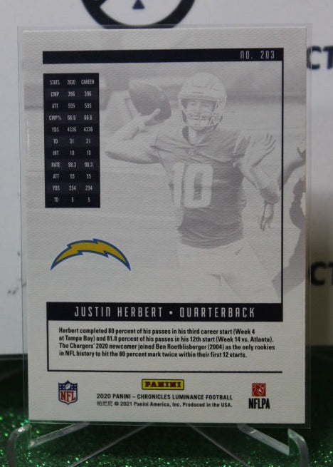 2020 PANINI CHRONICLES LUMINANCE JUSTIN HERBERT # 203 ROOKIE NFL LOS ANGELES CHARGERS GRIDIRON CARD