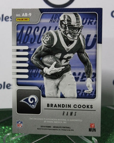 2019 PANINI ABSOLUTE BRANDIN COOKS # AB-9 WORN JERSEY PATCH NFL LOS ANGELES RAMS GRIDIRON CARD